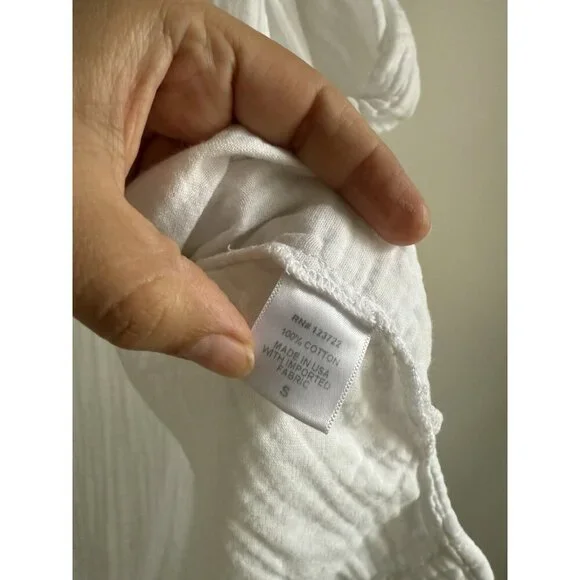 Xierna Avery Gauze White Cotton Short Sleeve Top Coastal Lightweight Basics S - Picture 7 of 9